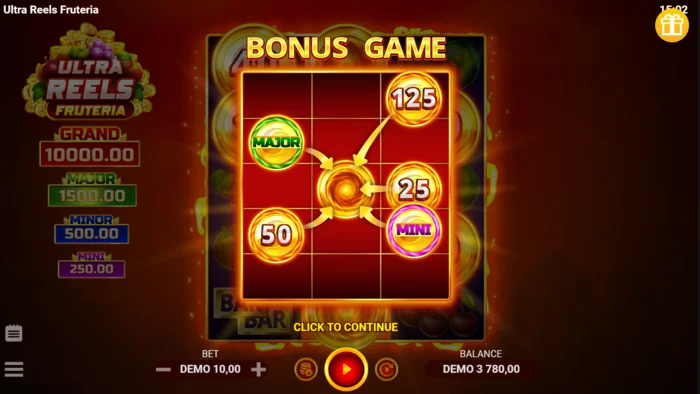 Ultra Reels Fruteria - uruchomienie pokoju Hold and Win
