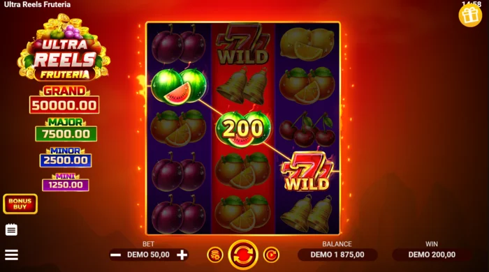 Ultra Reels Fruteria - linia wypłat ze złotą siódemką